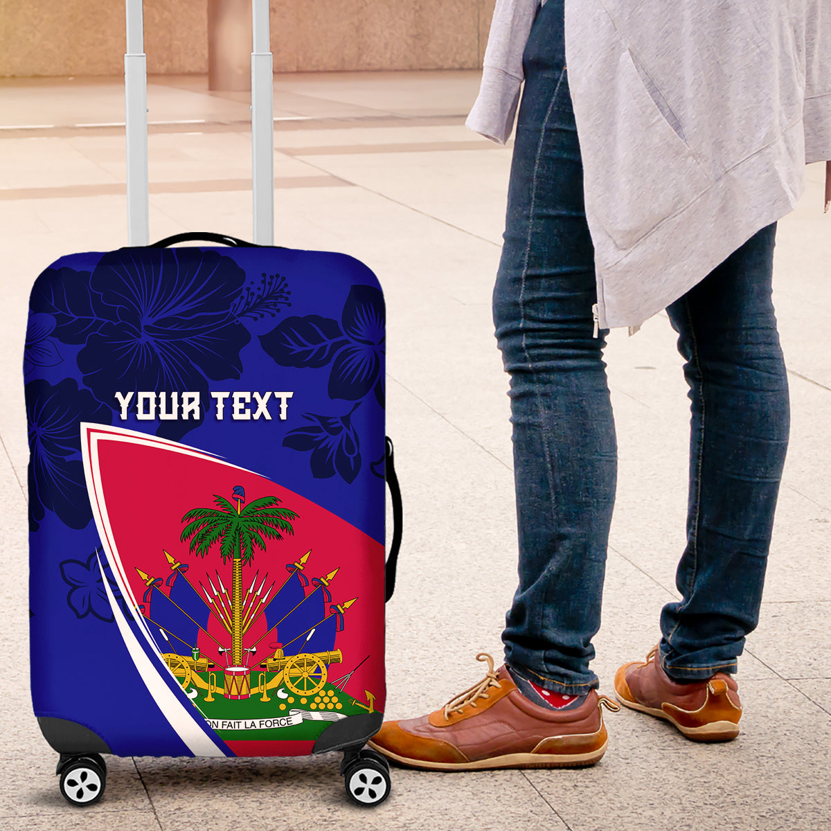 Personalised Haiti Independence Anniversary Luggage Cover Mix Hibiscus - Flag Color - Wonder Print Shop