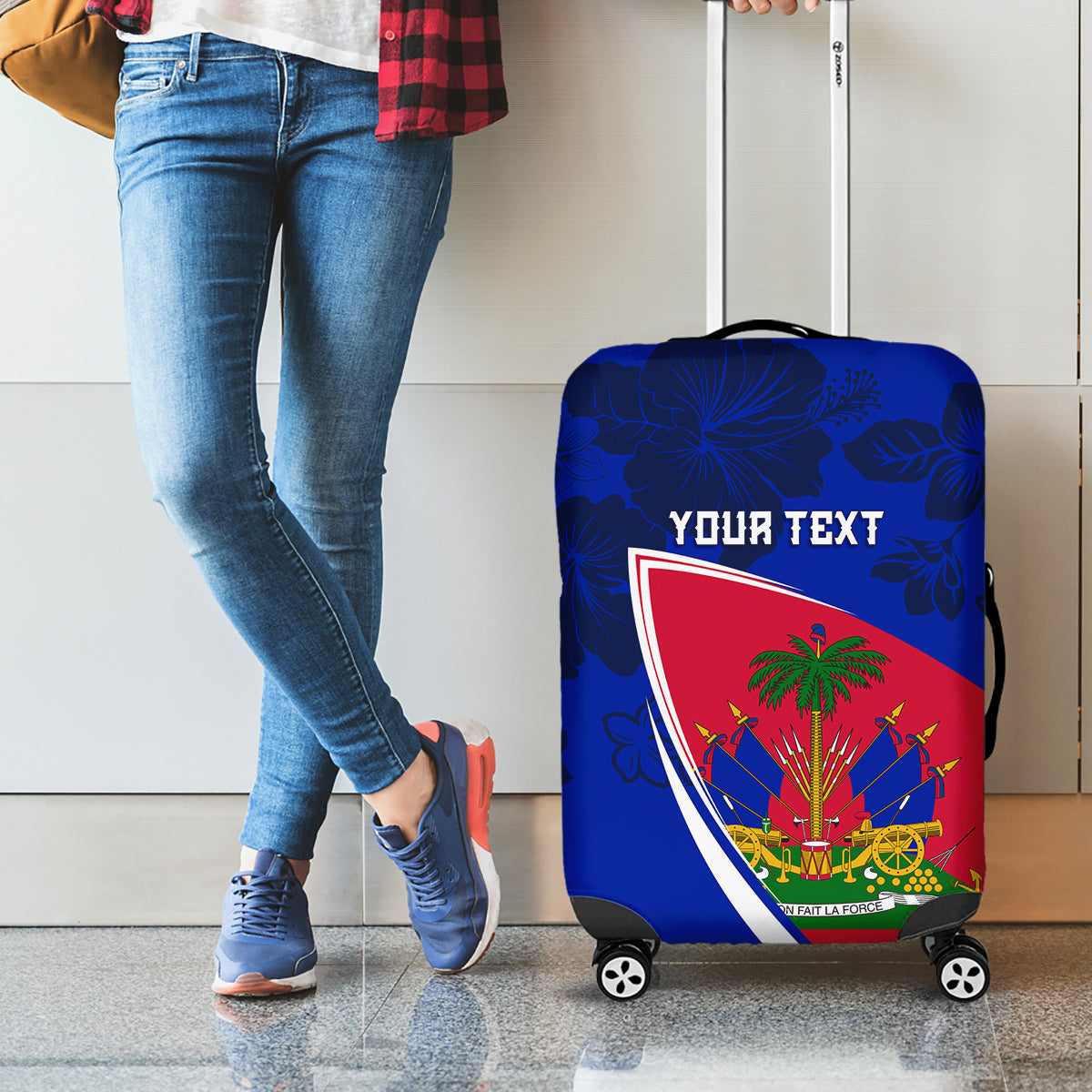 Personalised Haiti Independence Anniversary Luggage Cover Mix Hibiscus - Flag Color - Wonder Print Shop