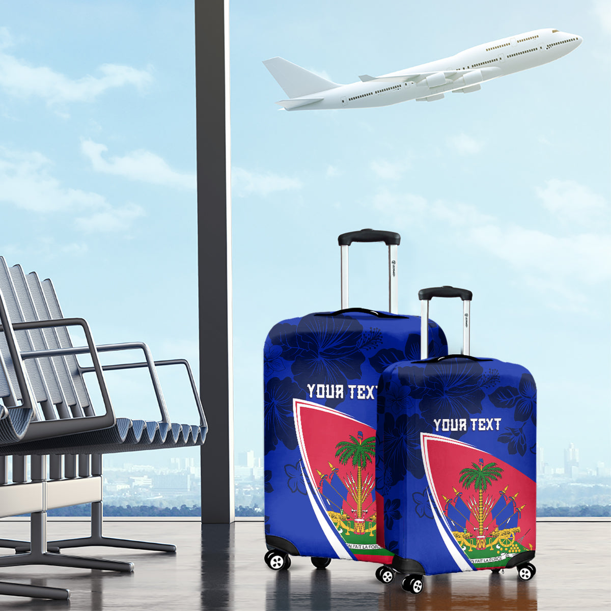 Personalised Haiti Independence Anniversary Luggage Cover Mix Hibiscus - Flag Color - Wonder Print Shop