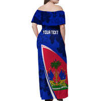 Personalised Haiti Independence Anniversary Off Shoulder Maxi Dress Mix Hibiscus - Flag Color - Wonder Print Shop