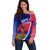 Personalised Haiti Independence Anniversary Off Shoulder Sweater Mix Hibiscus - Flag Color - Wonder Print Shop