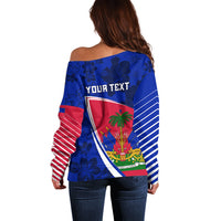 Personalised Haiti Independence Anniversary Off Shoulder Sweater Mix Hibiscus - Flag Color - Wonder Print Shop