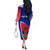 Personalised Haiti Independence Anniversary Off The Shoulder Long Sleeve Dress Mix Hibiscus - Flag Color - Wonder Print Shop