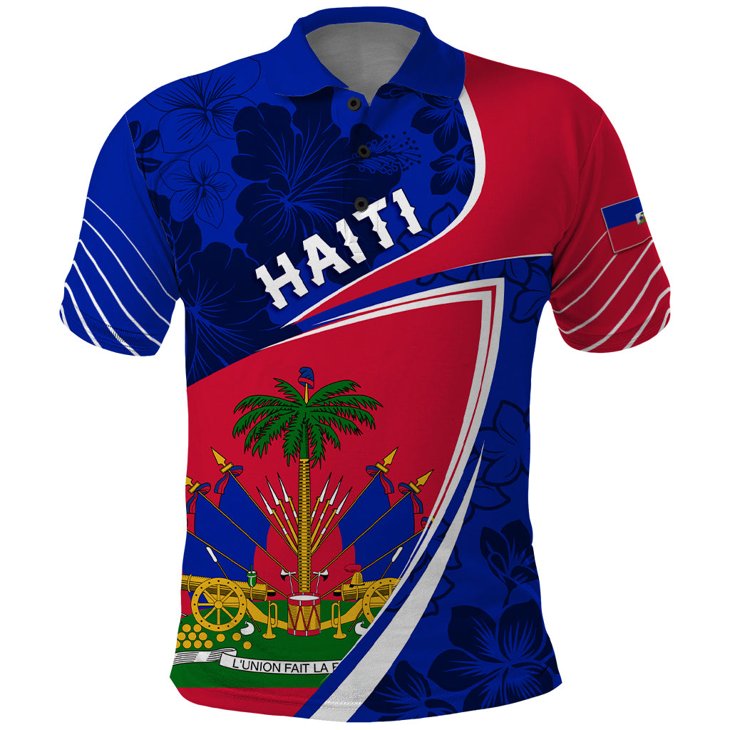 Personalised Haiti Independence Anniversary Polo Shirt Mix Hibiscus - Flag Color - Wonder Print Shop