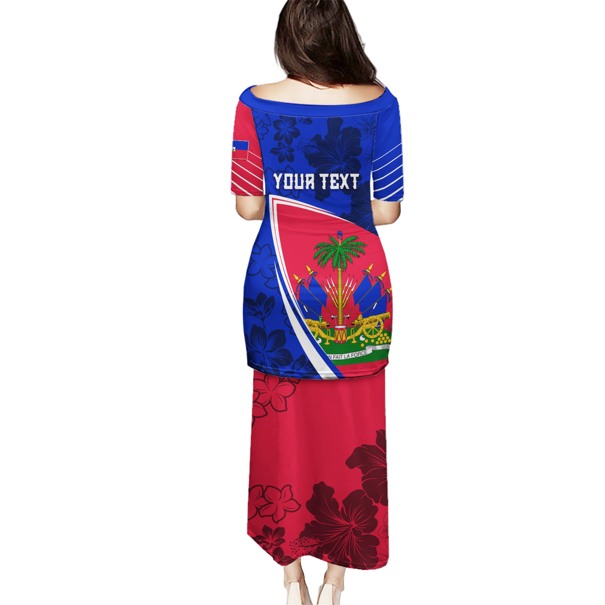 Personalised Haiti Independence Anniversary Puletasi Mix Hibiscus - Flag Color - Wonder Print Shop