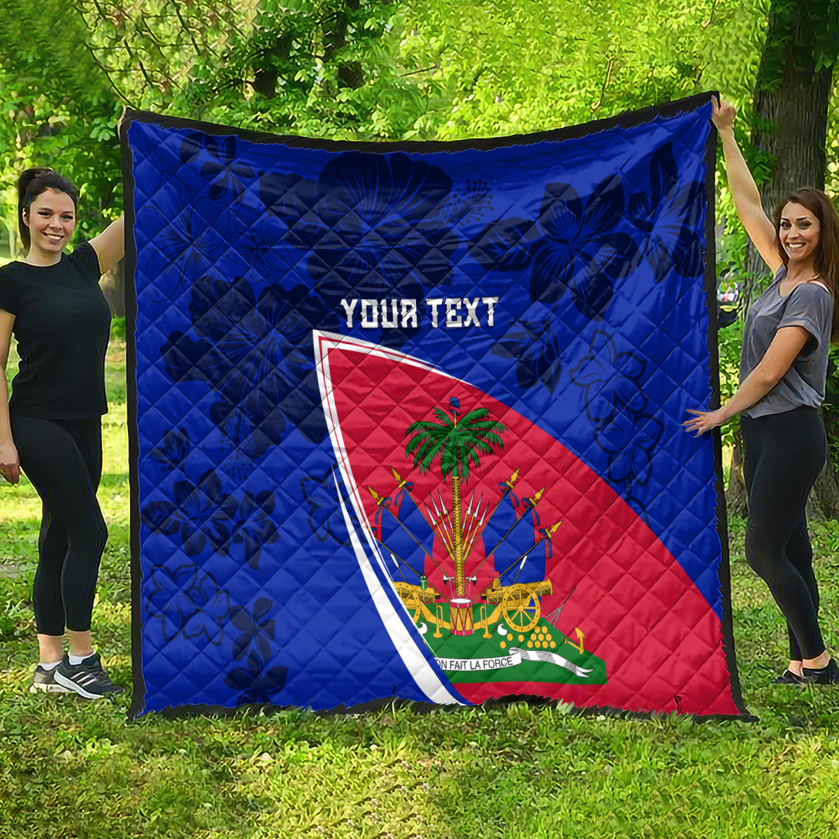 Personalised Haiti Independence Anniversary Quilt Mix Hibiscus - Flag Color - Wonder Print Shop