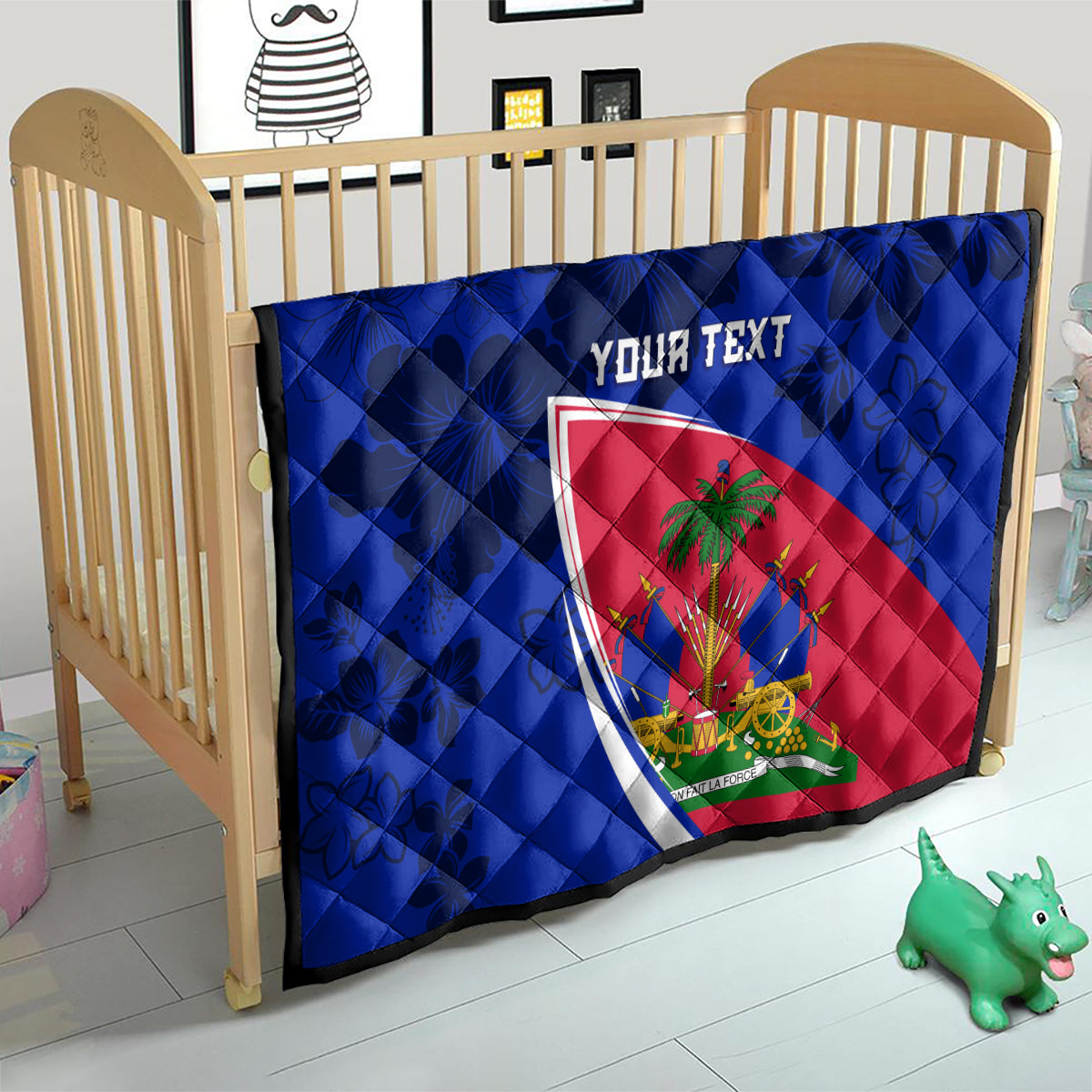 Personalised Haiti Independence Anniversary Quilt Mix Hibiscus - Flag Color - Wonder Print Shop