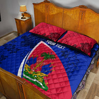 Personalised Haiti Independence Anniversary Quilt Bed Set Mix Hibiscus - Flag Color - Wonder Print Shop