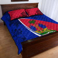 Personalised Haiti Independence Anniversary Quilt Bed Set Mix Hibiscus - Flag Color - Wonder Print Shop