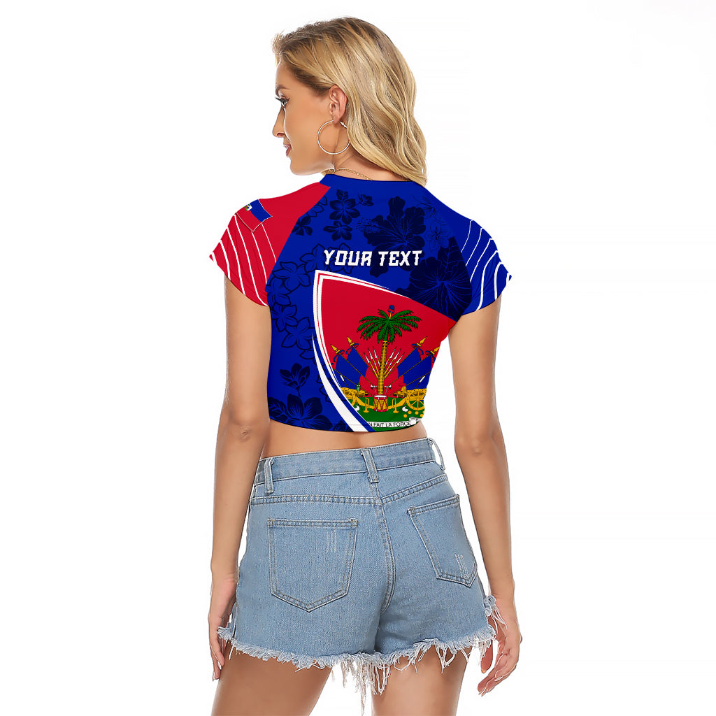 Personalised Haiti Independence Anniversary Raglan Cropped T Shirt Mix Hibiscus - Flag Color - Wonder Print Shop