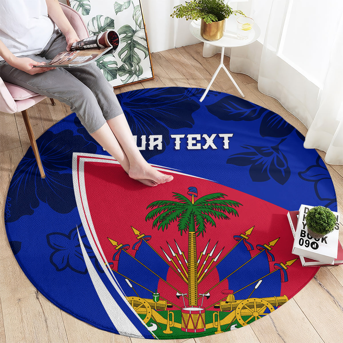 personalised-haiti-independence-anniversary-round-carpet-mix-hibiscus-flag-color