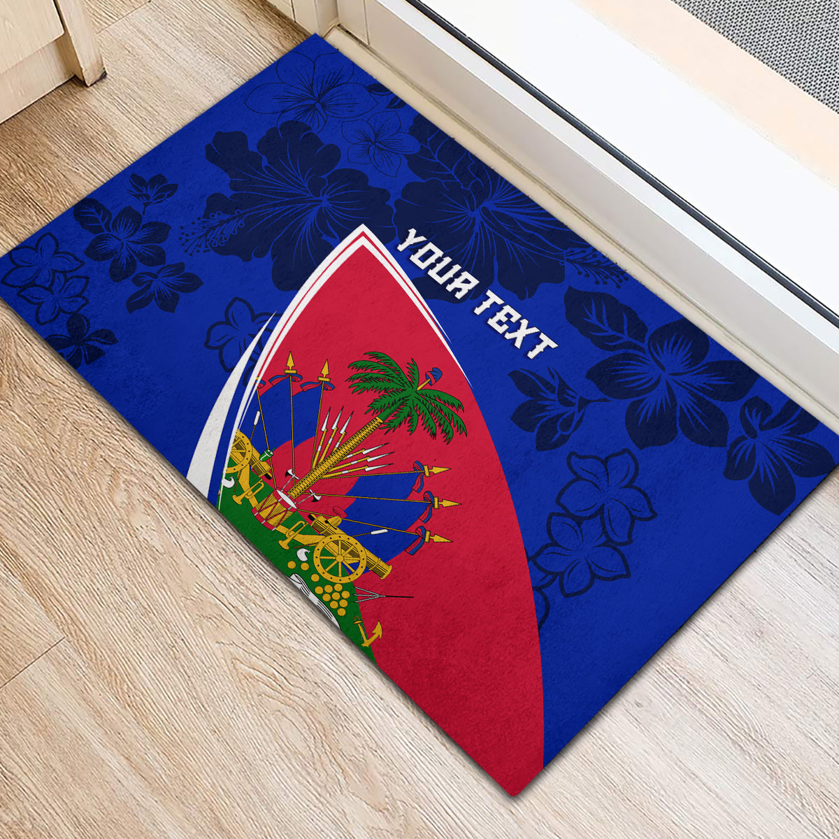 Personalised Haiti Independence Anniversary Rubber Doormat Mix Hibiscus - Flag Color - Wonder Print Shop