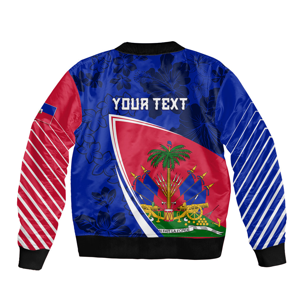 Personalised Haiti Independence Anniversary Sleeve Zip Bomber Jacket Mix Hibiscus - Flag Color - Wonder Print Shop