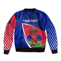 Personalised Haiti Independence Anniversary Sleeve Zip Bomber Jacket Mix Hibiscus - Flag Color - Wonder Print Shop