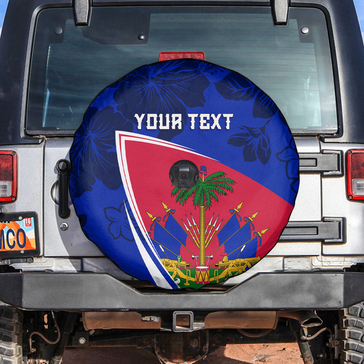 Personalised Haiti Independence Anniversary Spare Tire Cover Mix Hibiscus - Flag Color - Wonder Print Shop