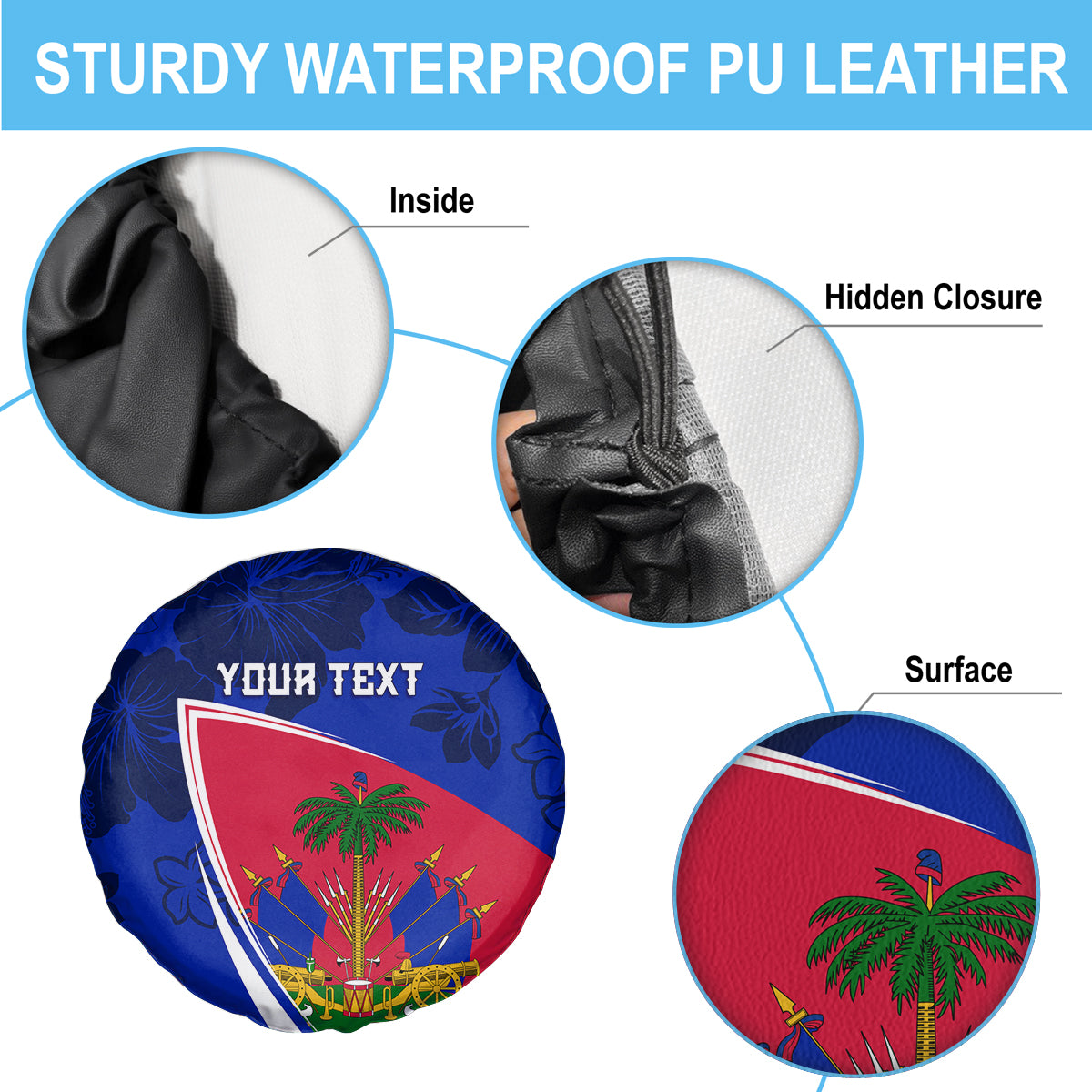 Personalised Haiti Independence Anniversary Spare Tire Cover Mix Hibiscus - Flag Color - Wonder Print Shop