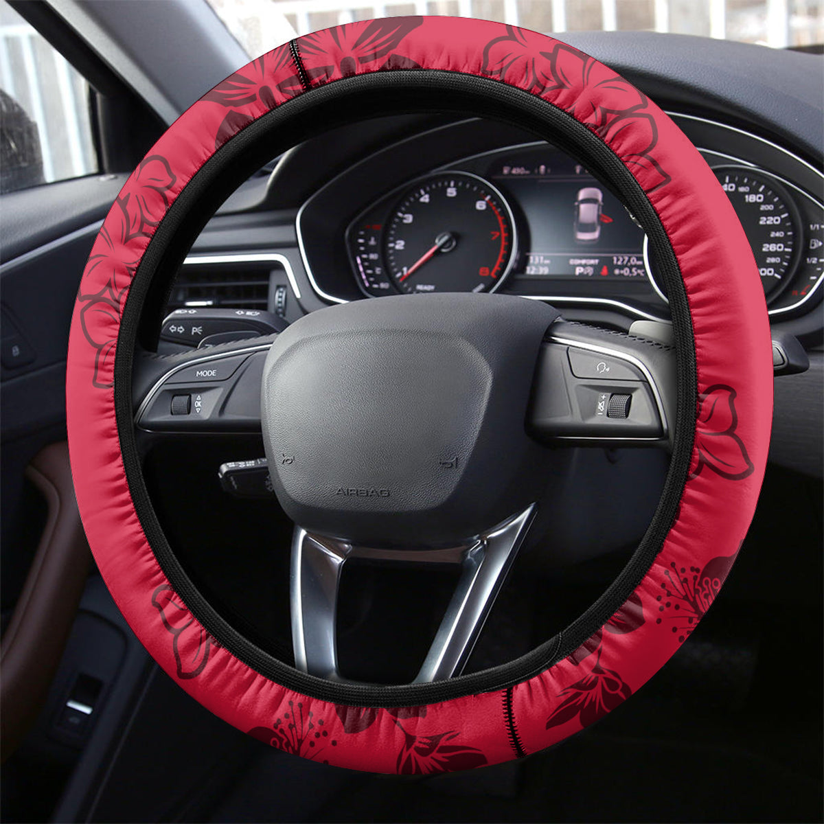 Personalised Haiti Independence Anniversary Steering Wheel Cover Mix Hibiscus - Flag Color - Wonder Print Shop