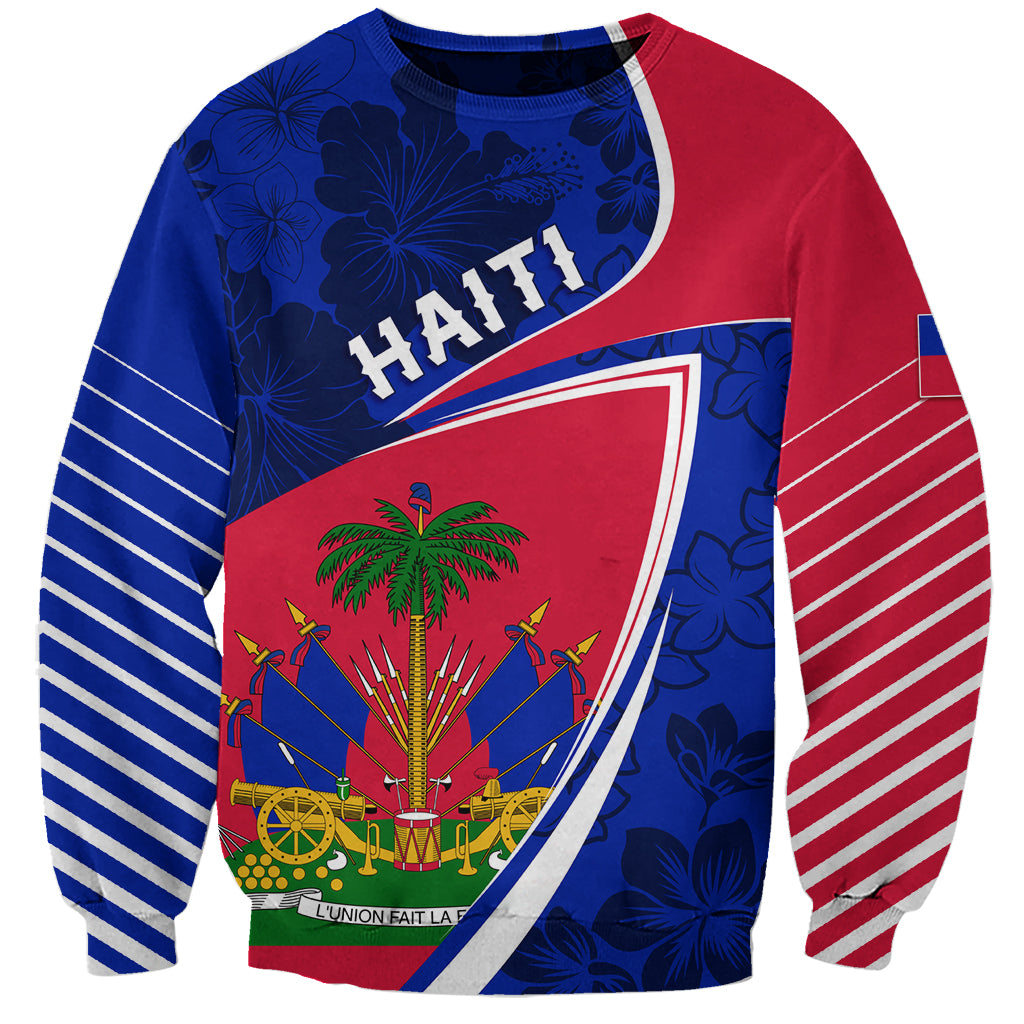 Personalised Haiti Independence Anniversary Sweatshirt Mix Hibiscus - Flag Color - Wonder Print Shop
