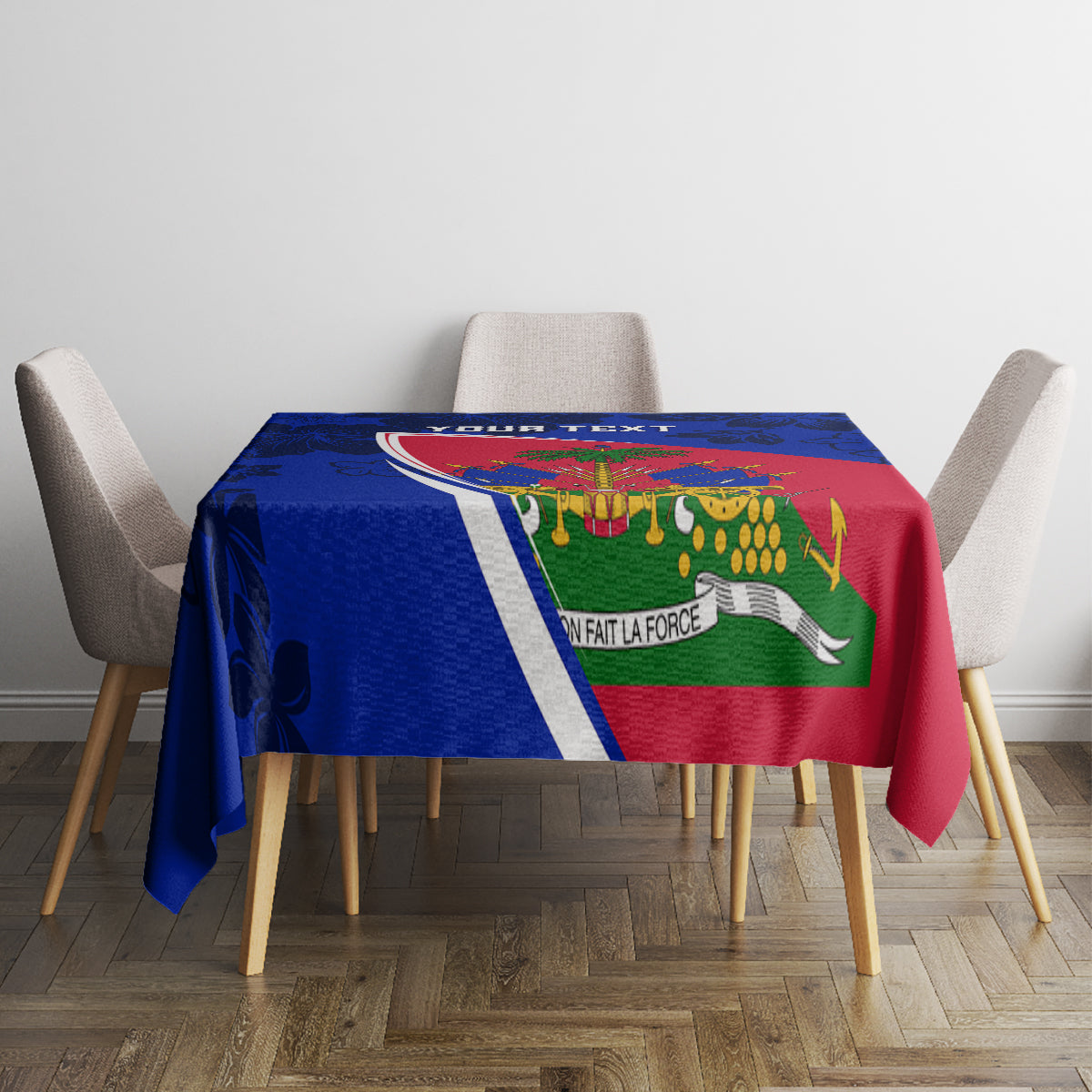 Personalised Haiti Independence Anniversary Tablecloth Mix Hibiscus - Flag Color - Wonder Print Shop