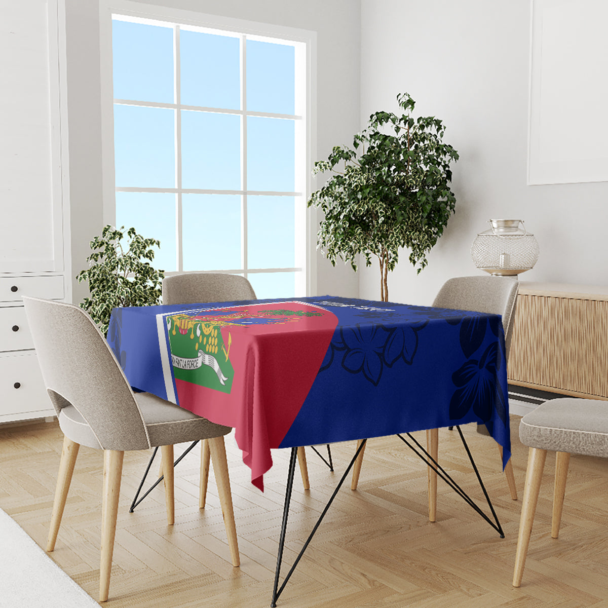 Personalised Haiti Independence Anniversary Tablecloth Mix Hibiscus - Flag Color - Wonder Print Shop