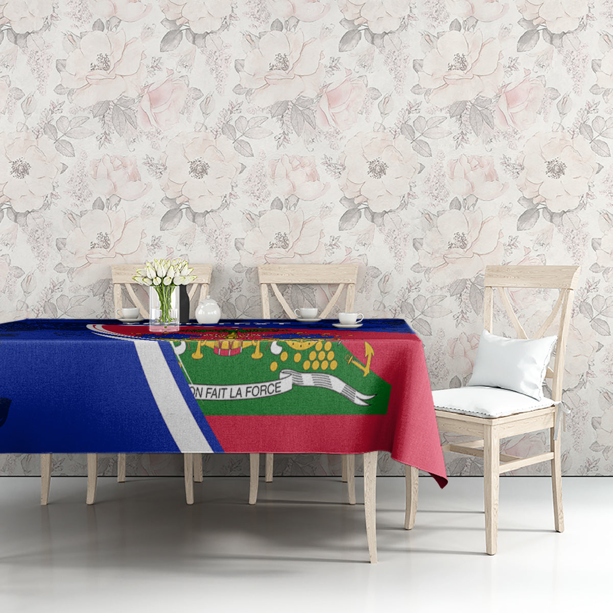Personalised Haiti Independence Anniversary Tablecloth Mix Hibiscus - Flag Color - Wonder Print Shop