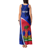 Personalised Haiti Independence Anniversary Tank Maxi Dress Mix Hibiscus - Flag Color - Wonder Print Shop