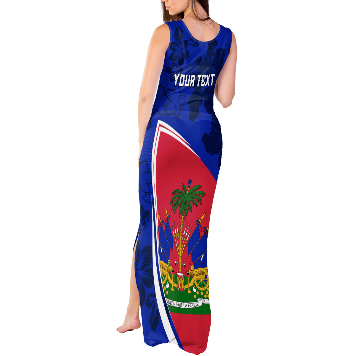 Personalised Haiti Independence Anniversary Tank Maxi Dress Mix Hibiscus - Flag Color - Wonder Print Shop