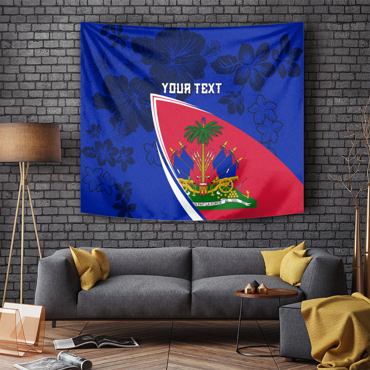 Personalised Haiti Independence Anniversary Tapestry Mix Hibiscus - Flag Color - Wonder Print Shop