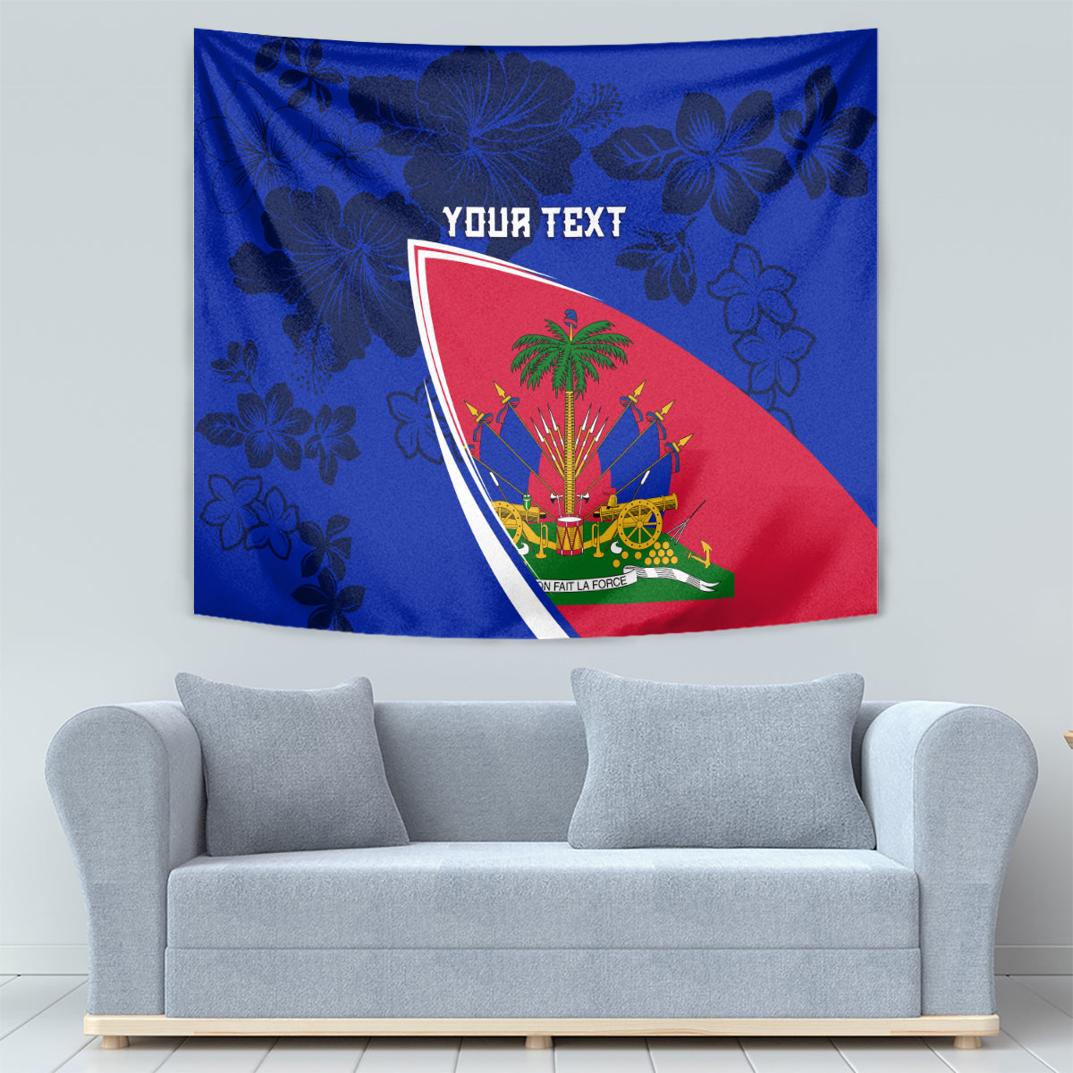 Personalised Haiti Independence Anniversary Tapestry Mix Hibiscus - Flag Color - Wonder Print Shop
