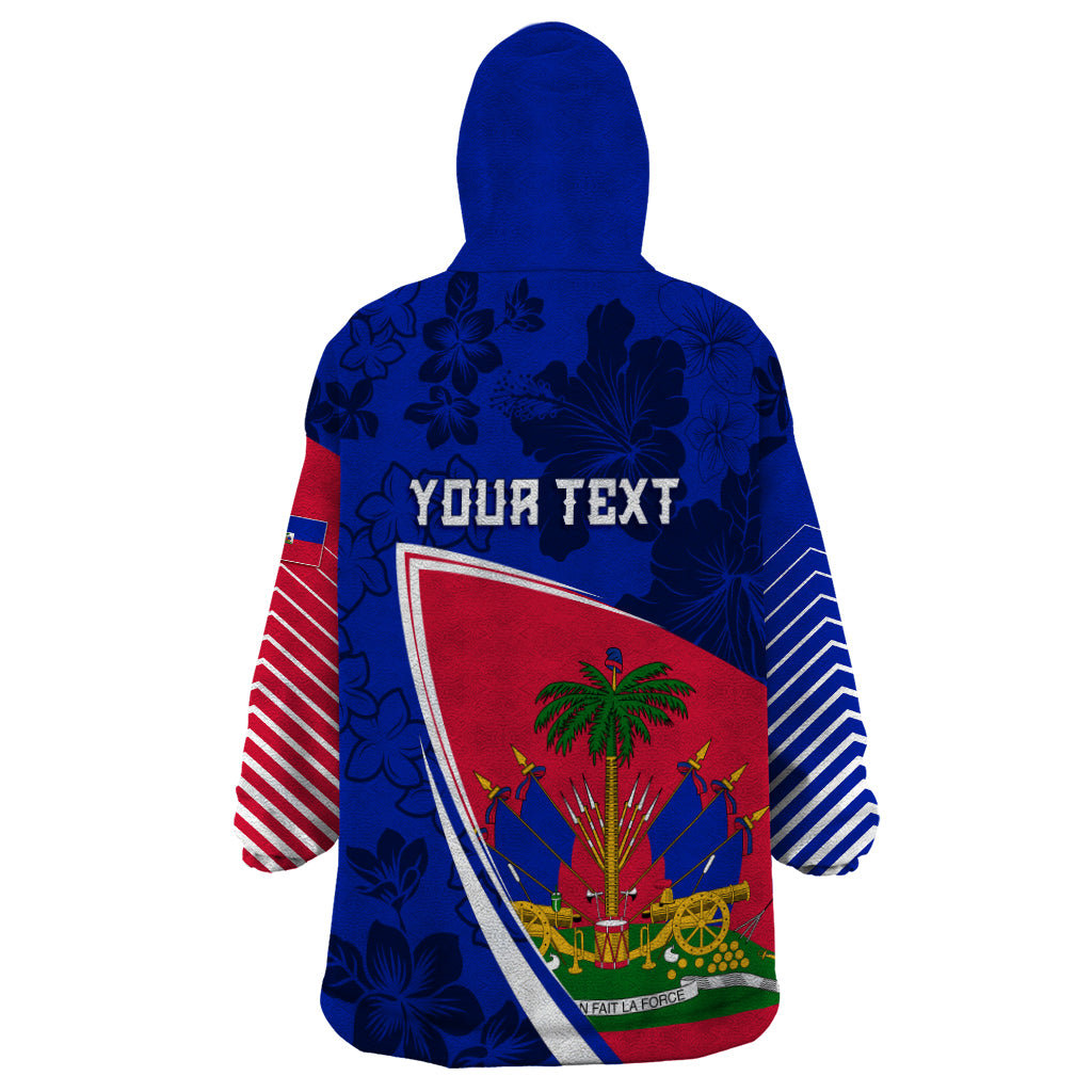 Personalised Haiti Independence Anniversary Wearable Blanket Hoodie Mix Hibiscus - Flag Color - Wonder Print Shop