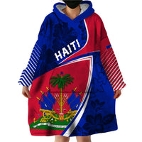 Personalised Haiti Independence Anniversary Wearable Blanket Hoodie Mix Hibiscus - Flag Color - Wonder Print Shop