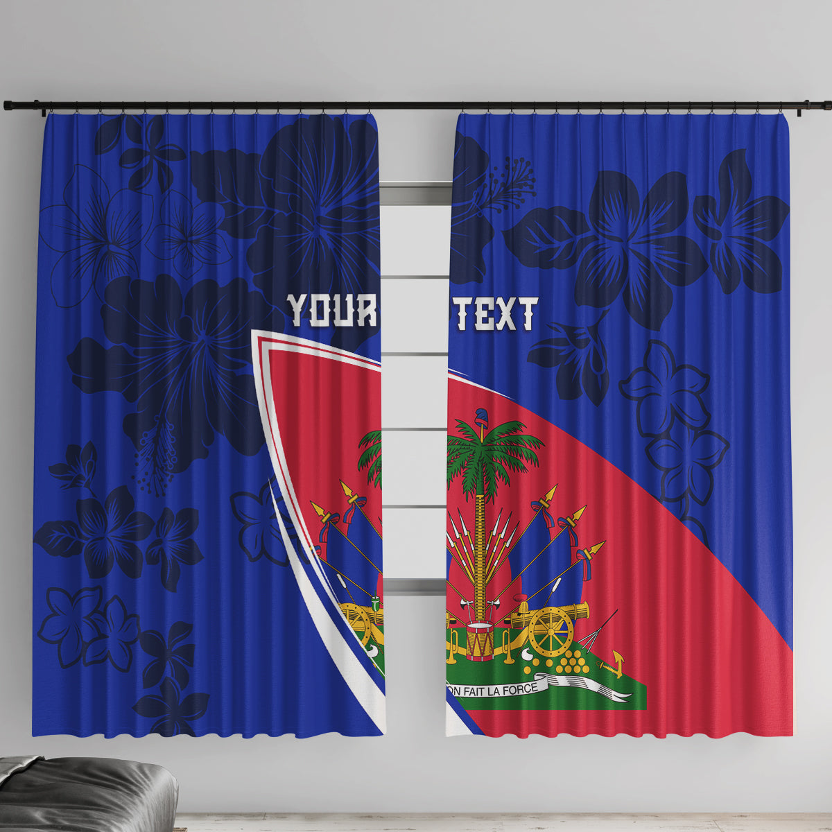 Personalised Haiti Independence Anniversary Window Curtain Mix Hibiscus - Flag Color - Wonder Print Shop