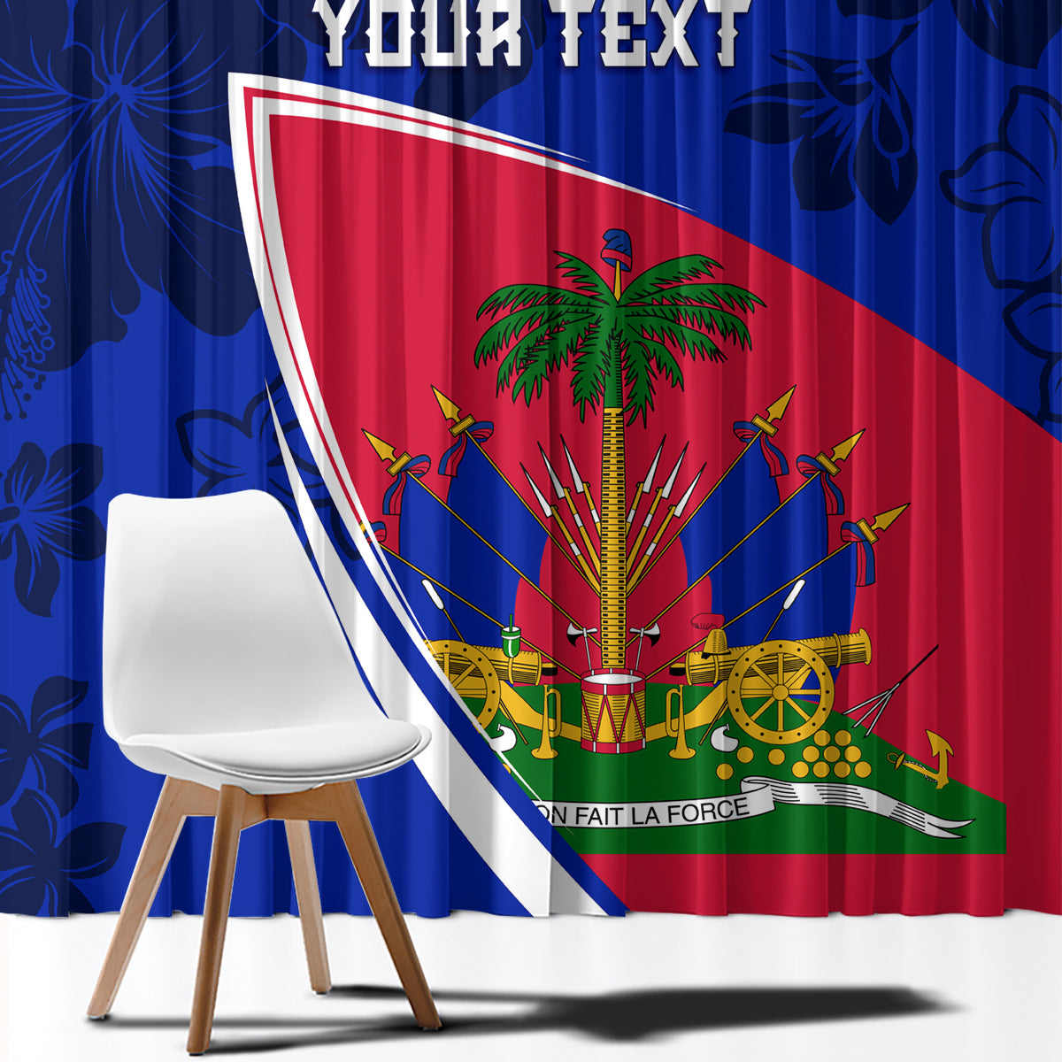 Personalised Haiti Independence Anniversary Window Curtain Mix Hibiscus - Flag Color - Wonder Print Shop