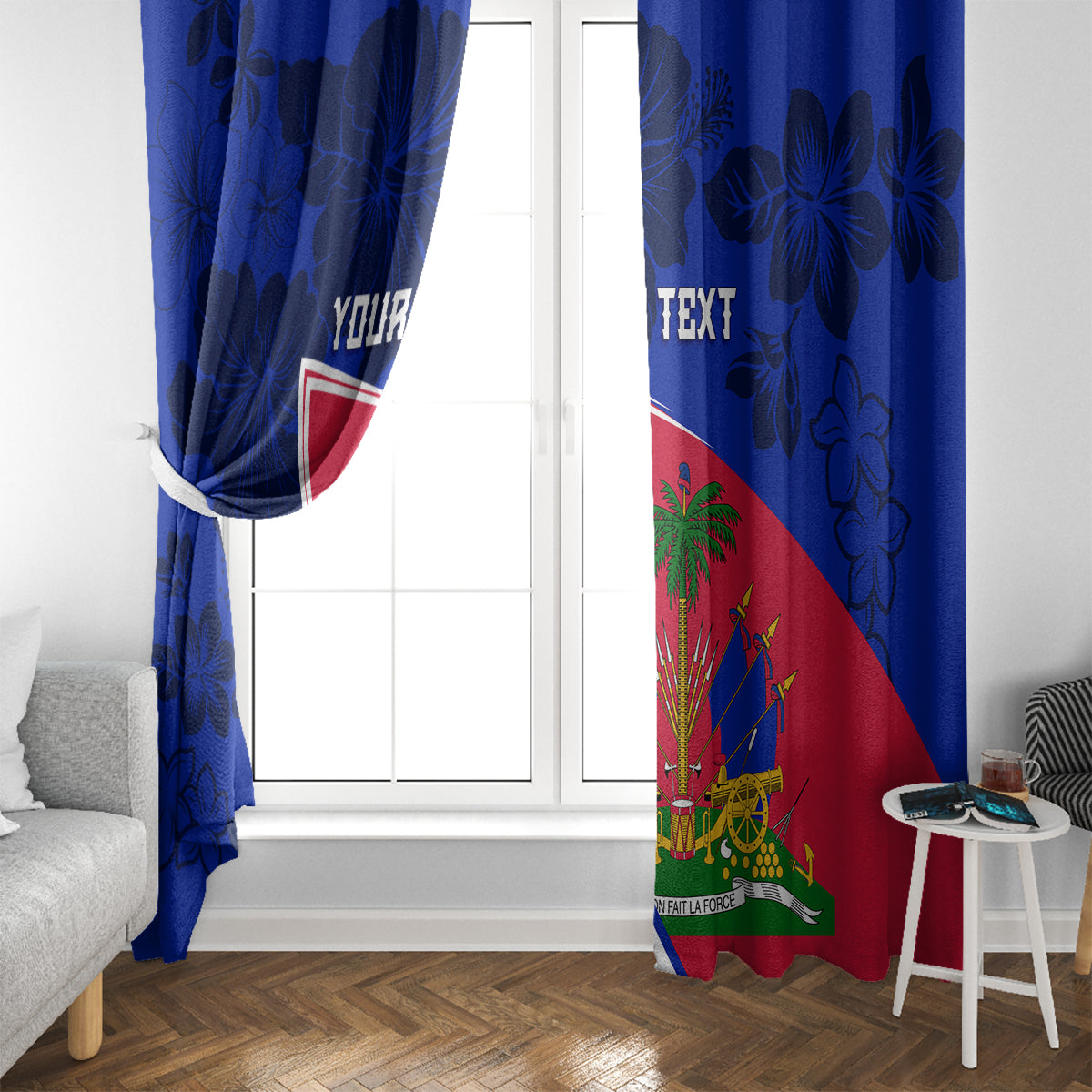 Personalised Haiti Independence Anniversary Window Curtain Mix Hibiscus - Flag Color - Wonder Print Shop