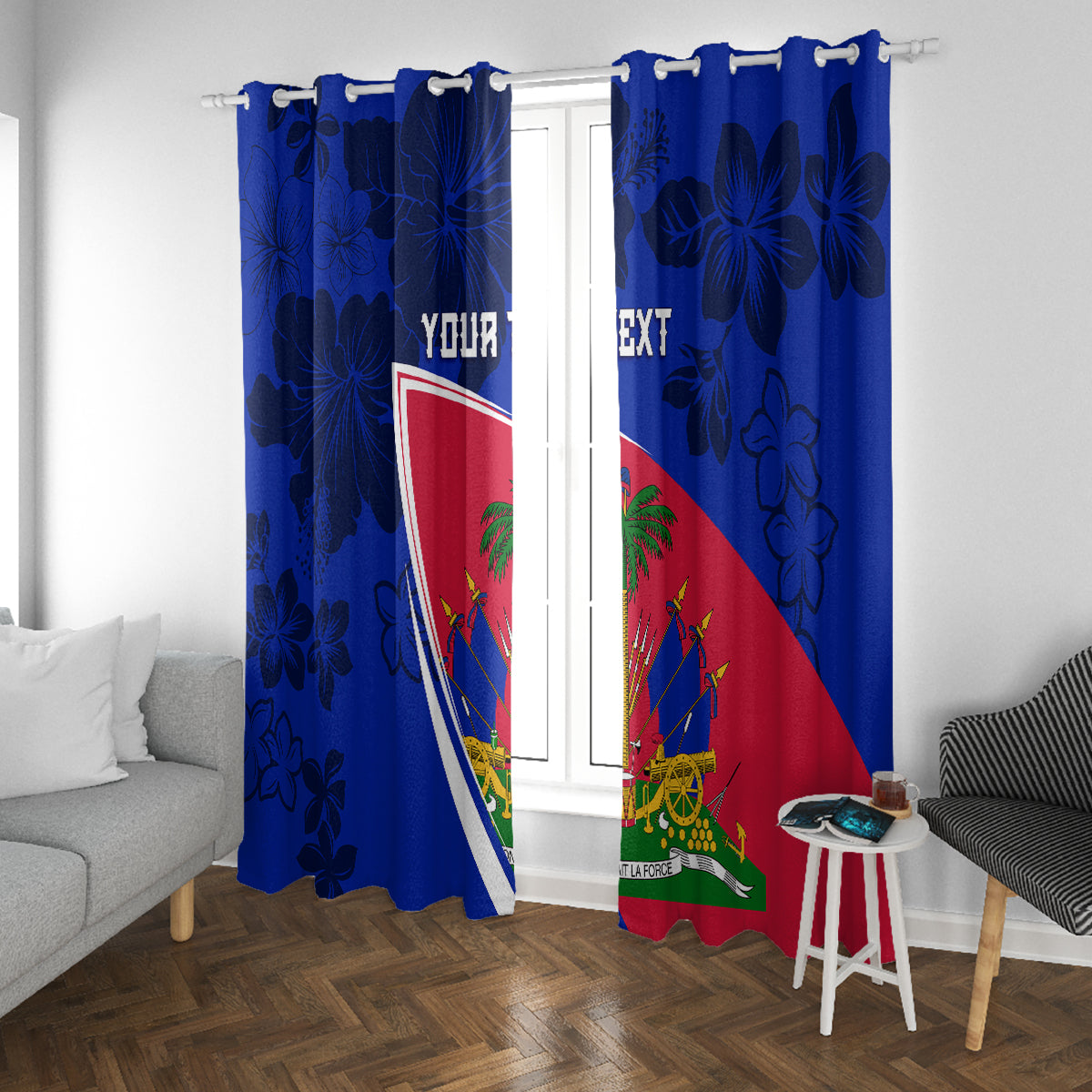 Personalised Haiti Independence Anniversary Window Curtain Mix Hibiscus - Flag Color - Wonder Print Shop