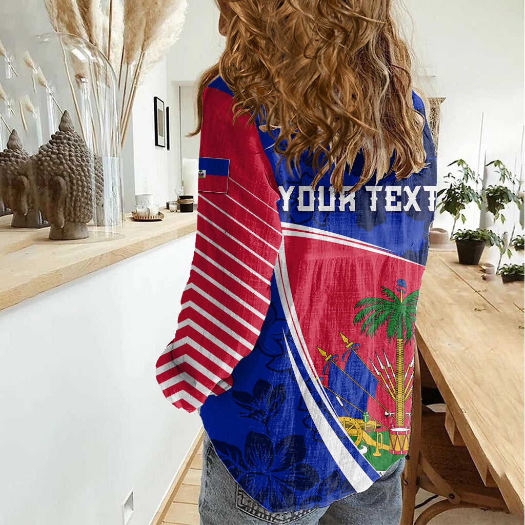 Personalised Haiti Independence Anniversary Women Casual Shirt Mix Hibiscus - Flag Color - Wonder Print Shop