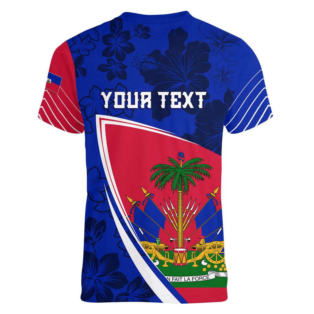 Personalised Haiti Independence Anniversary Women V Neck T Shirt Mix Hibiscus - Flag Color - Wonder Print Shop