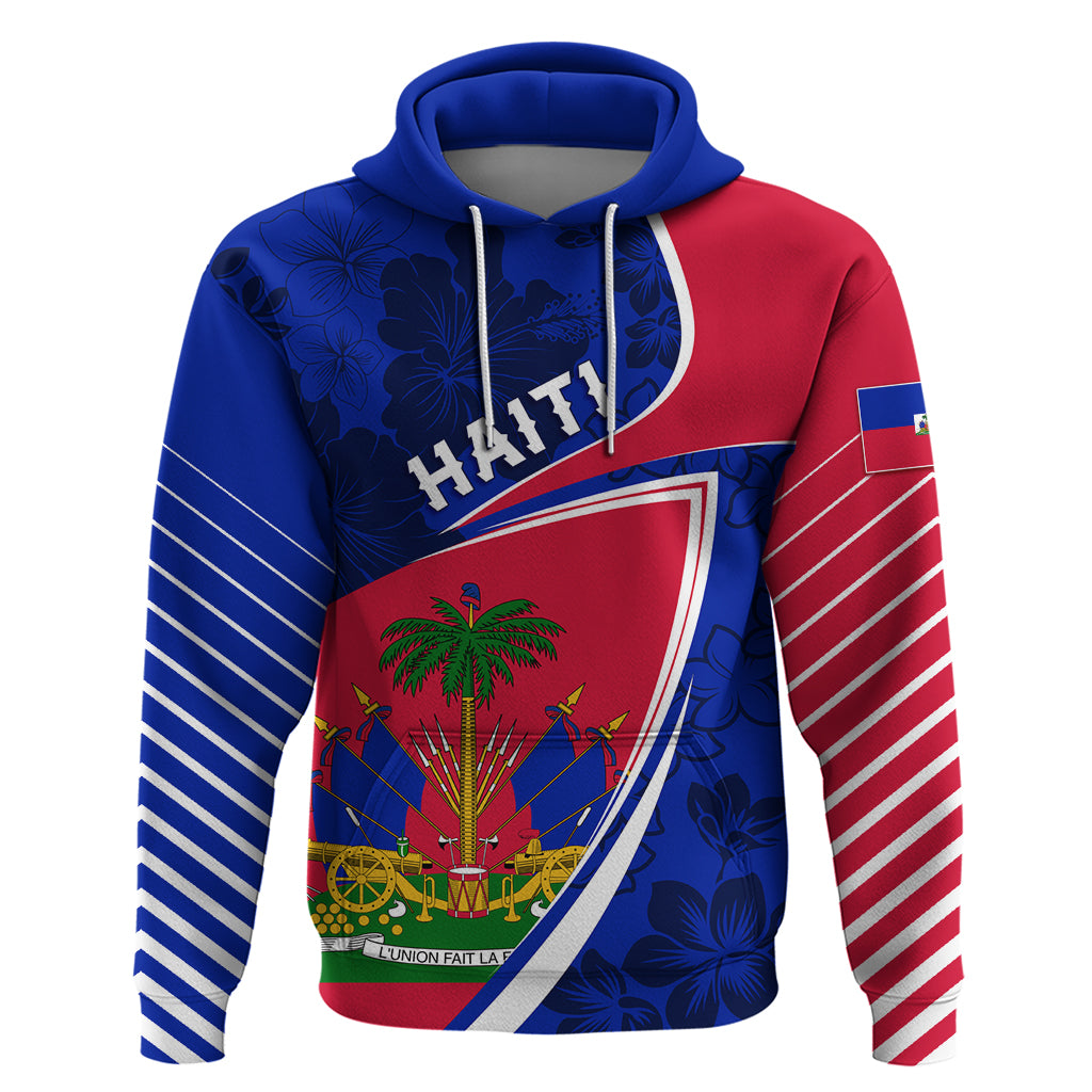 Personalised Haiti Independence Anniversary Zip Hoodie Mix Hibiscus - Flag Color - Wonder Print Shop