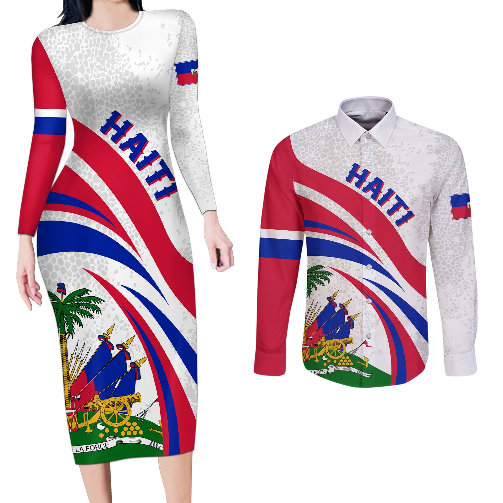 haiti-independence-anniversary-couples-matching-long-sleeve-bodycon-dress-and-long-sleeve-button-shirt-ayiti-basic-style