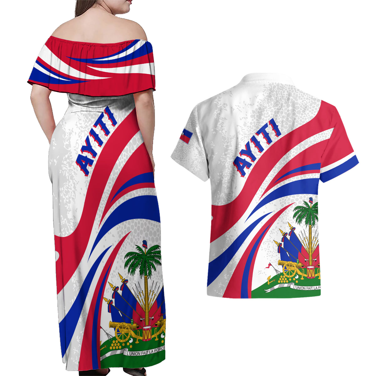 Haiti Independence Anniversary Couples Matching Off Shoulder Maxi Dress and Hawaiian Shirt Ayiti Basic Style LT7 - Wonder Print Shop
