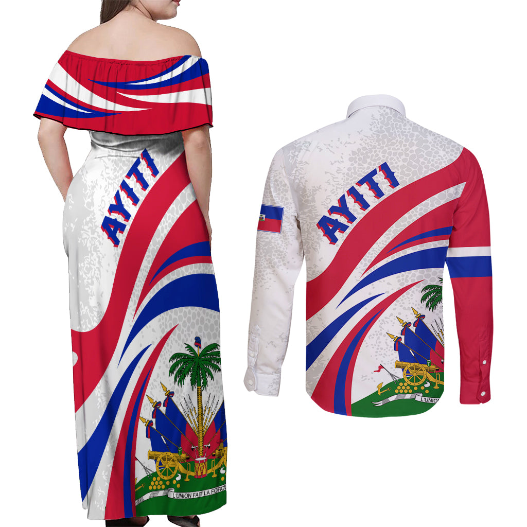 Haiti Independence Anniversary Couples Matching Off Shoulder Maxi Dress and Long Sleeve Button Shirt Ayiti Basic Style LT7 - Wonder Print Shop