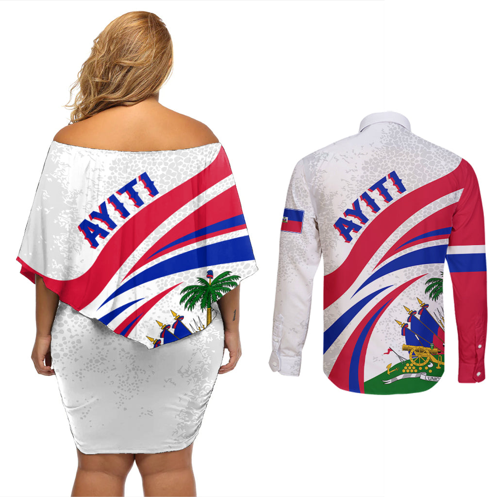 Haiti Independence Anniversary Couples Matching Off Shoulder Short Dress and Long Sleeve Button Shirt Ayiti Basic Style LT7 - Wonder Print Shop