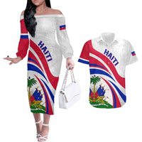 Haiti Independence Anniversary Couples Matching Off The Shoulder Long Sleeve Dress and Hawaiian Shirt Ayiti Basic Style LT7 - Wonder Print Shop