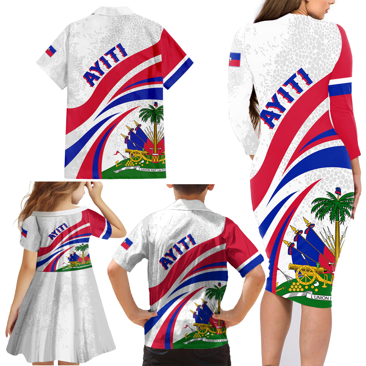 Haiti Independence Anniversary Family Matching Long Sleeve Bodycon Dress and Hawaiian Shirt Ayiti Basic Style LT7 - Wonder Print Shop