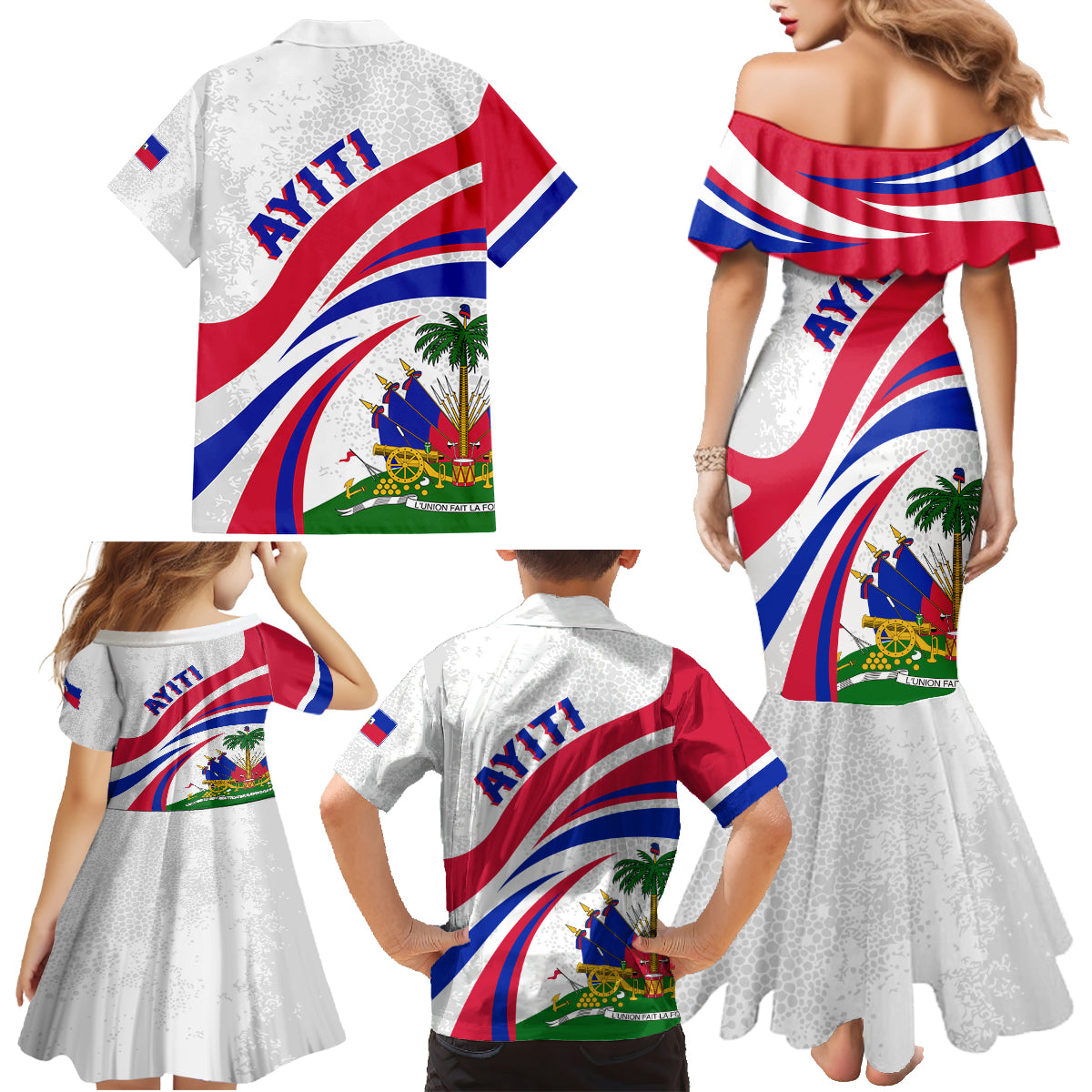 Haiti Independence Anniversary Family Matching Mermaid Dress and Hawaiian Shirt Ayiti Basic Style LT7 - Wonder Print Shop
