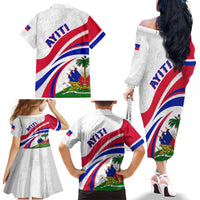Haiti Independence Anniversary Family Matching Off Shoulder Long Sleeve Dress and Hawaiian Shirt Ayiti Basic Style - Wonder Print Shop