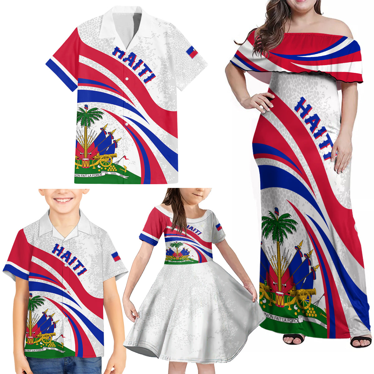 Haiti Independence Anniversary Family Matching Off Shoulder Maxi Dress and Hawaiian Shirt Ayiti Basic Style LT7 - Wonder Print Shop