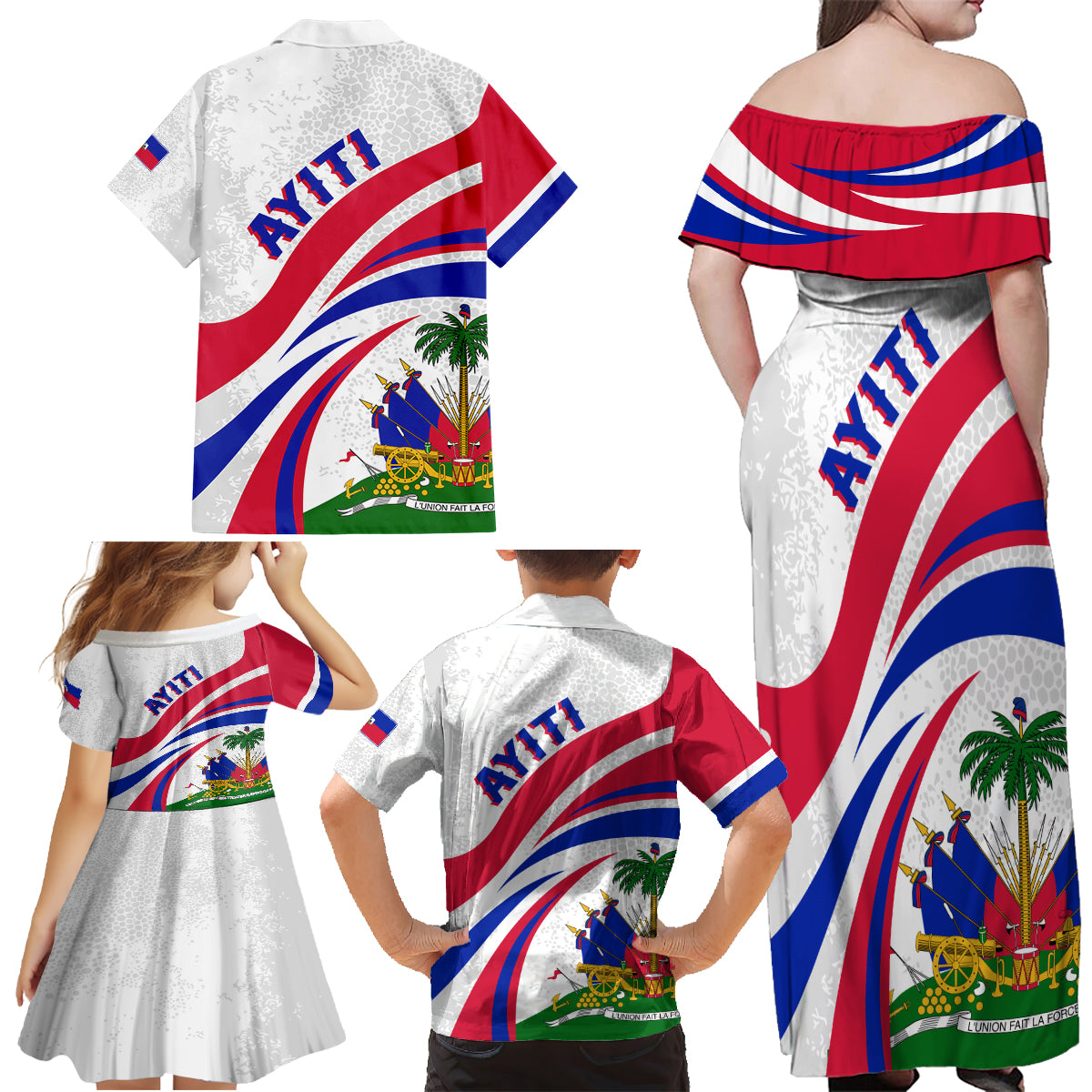 Haiti Independence Anniversary Family Matching Off Shoulder Maxi Dress and Hawaiian Shirt Ayiti Basic Style LT7 - Wonder Print Shop