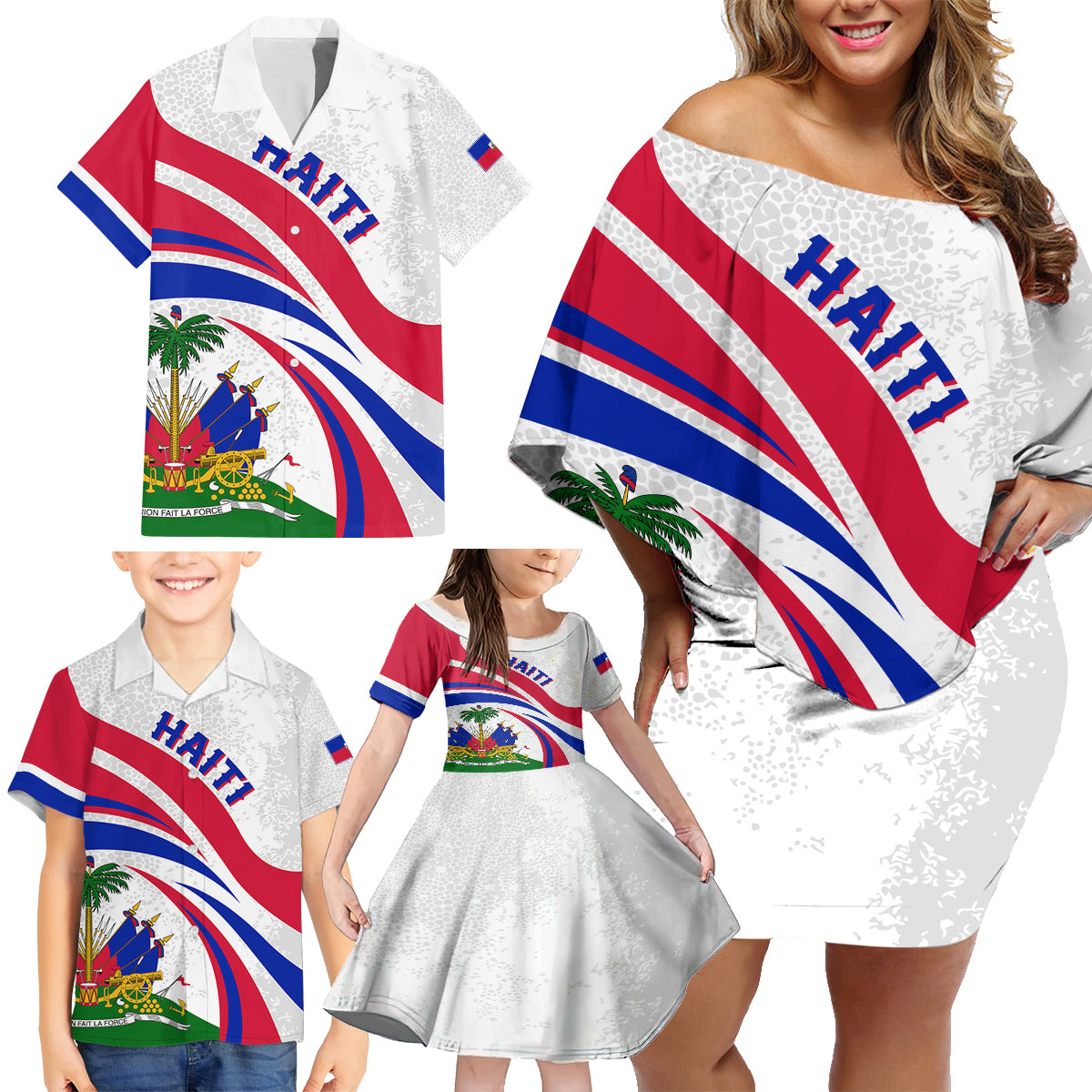 haiti-independence-anniversary-family-matching-off-shoulder-short-dress-and-hawaiian-shirt-ayiti-basic-style