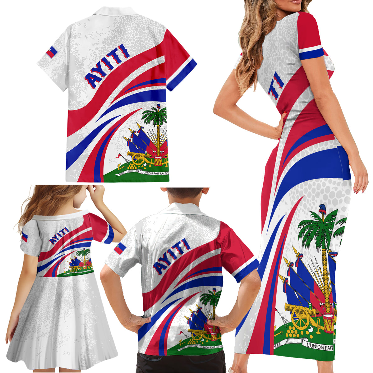 Haiti Independence Anniversary Family Matching Short Sleeve Bodycon Dress and Hawaiian Shirt Ayiti Basic Style - Wonder Print Shop